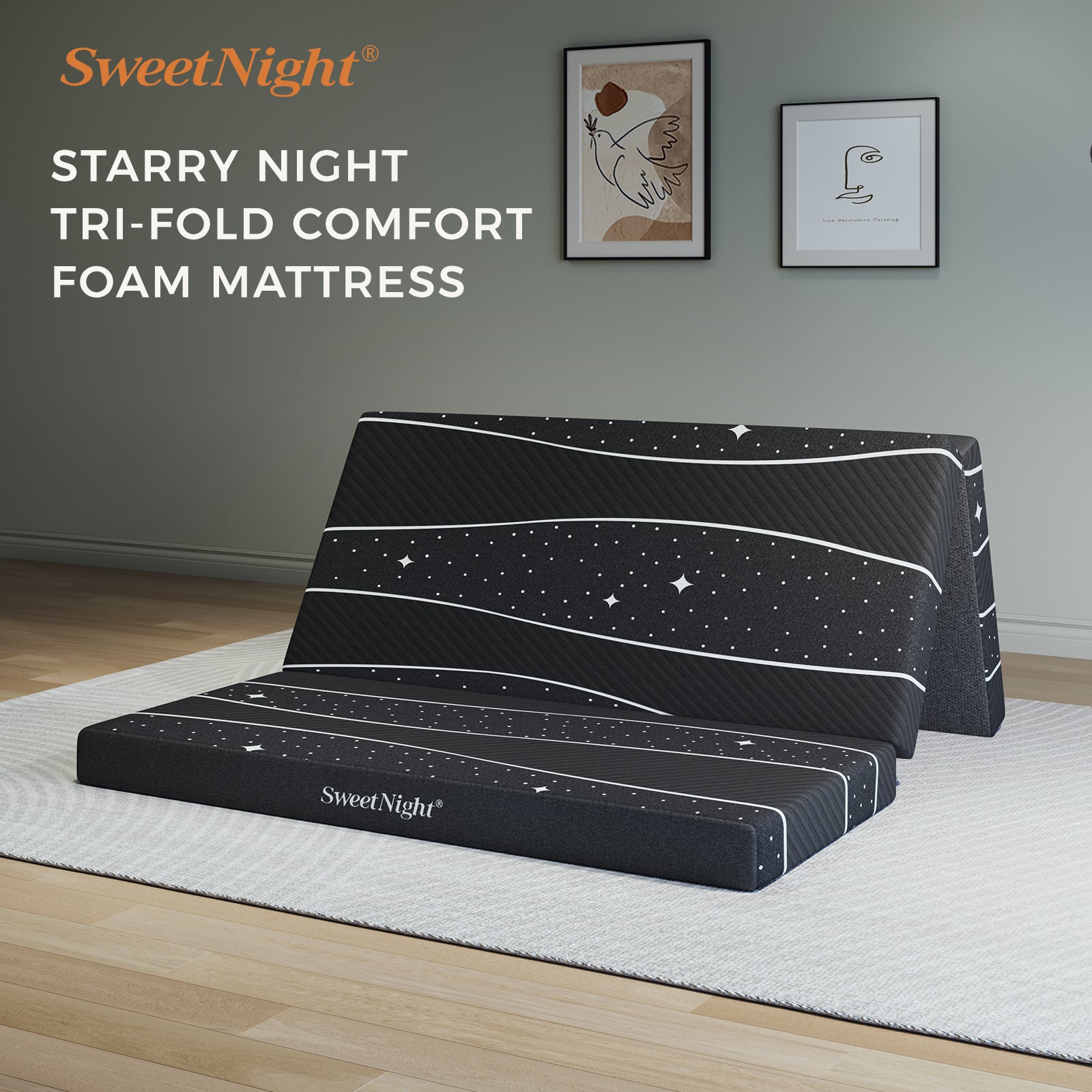 Tri-Fold Comfort Foam Starry Night Mattress Topper